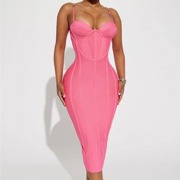 corset bondage dress Parisa Sleeveless Rhinestone Corset Bandage Midi Dress Mara Blak